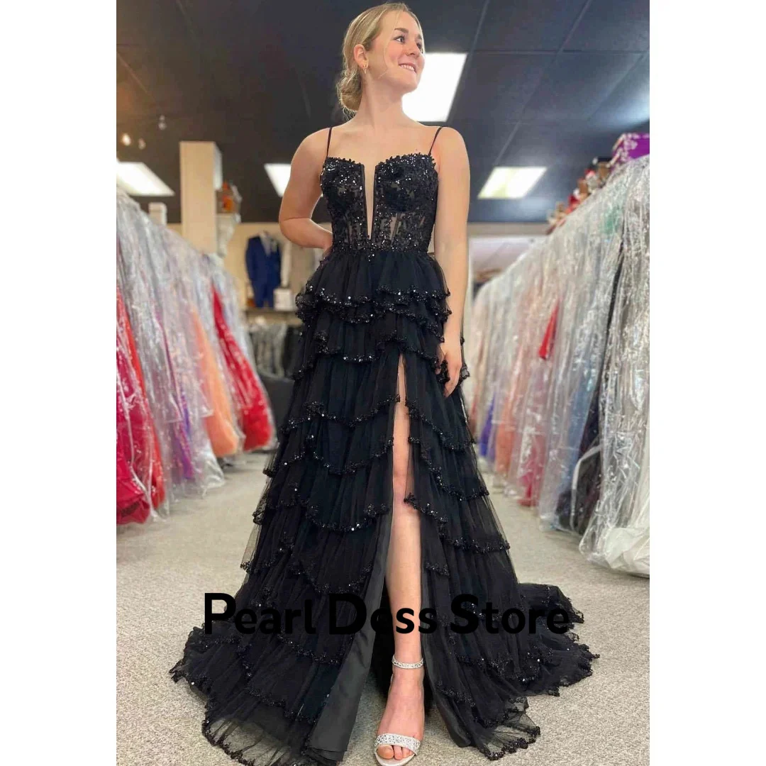 

Pearl Shiny Evening Gown Layered Formal Occasion Dresses for Formal Occasions Black Elegant Luxury Evening Dress 2024 Dubai Prom