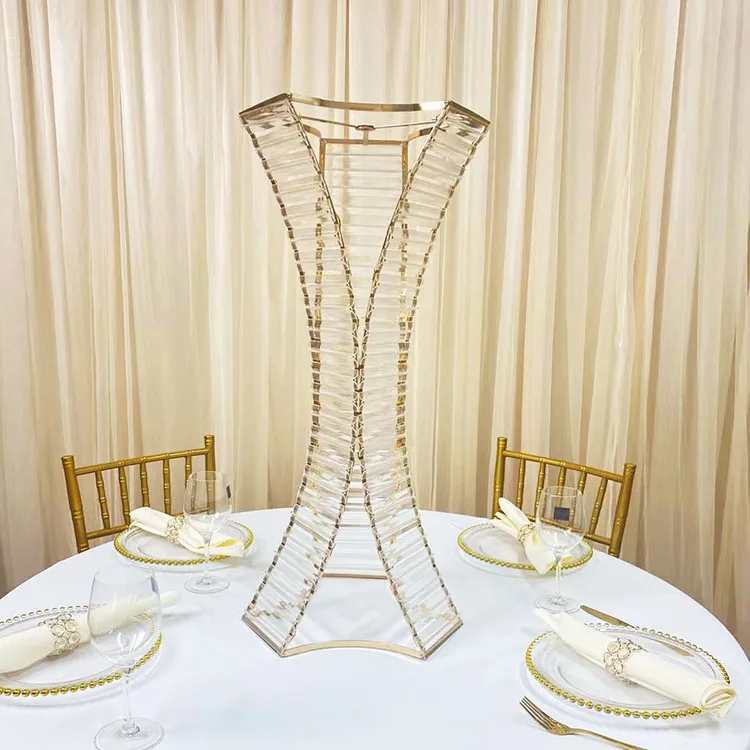 

Popular 80cm Tall Geometric Wrought Iron Wedding Metal Gold Table Flower Centerpiece