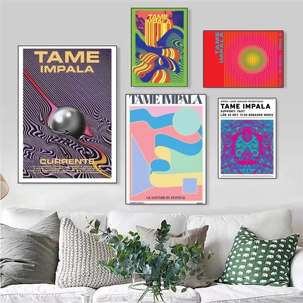 

T-Tame Impala Psychedelic Poster Frameless Poster Kraft Club Bar Paper Retro Poster Mural Bedroom Study Decoration Painting