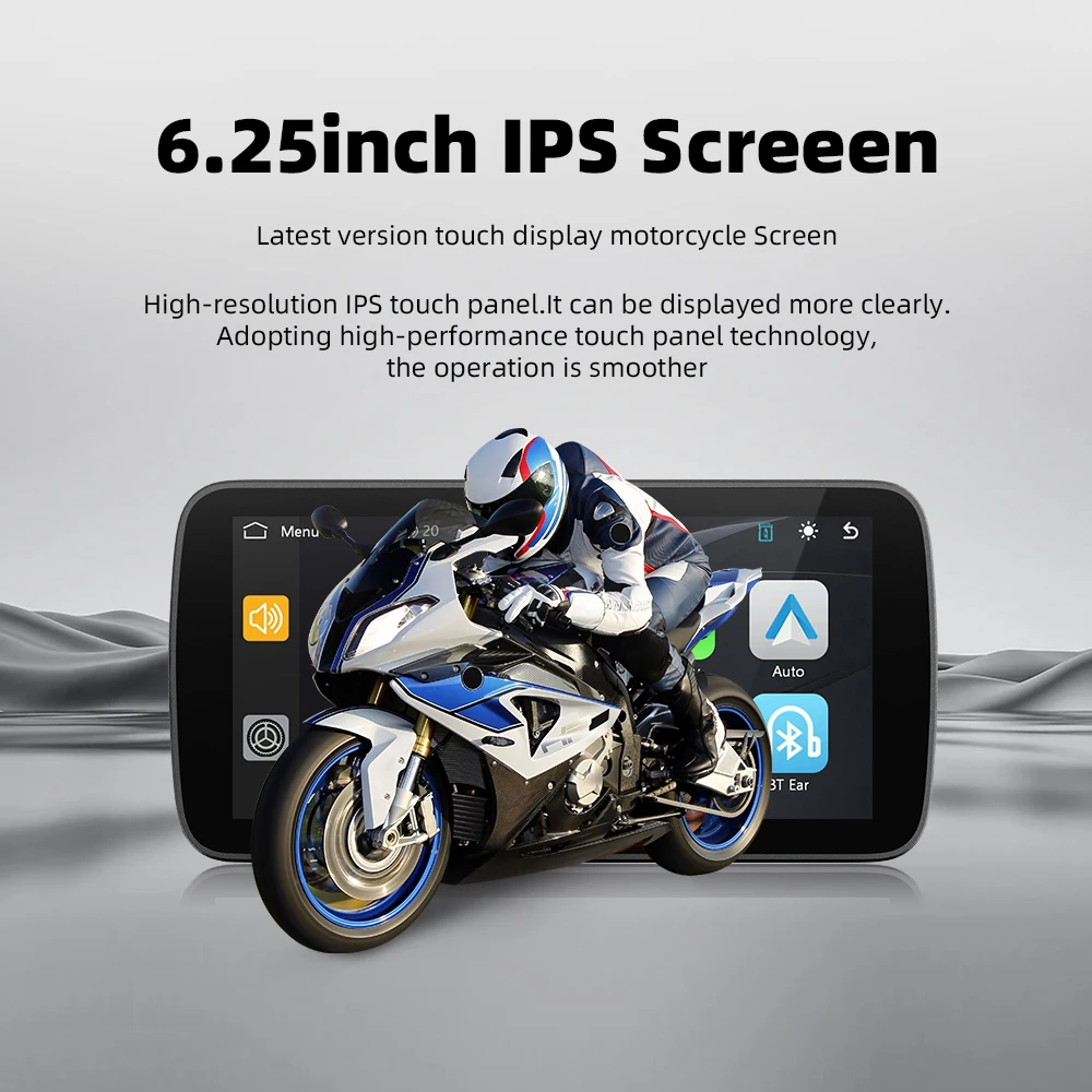 EKIY 6.25" Wireless CarPlay Moto Android Auto Portable Digital Motorcycle Dashboard GPS Navigation Removable Display Screen TPMS