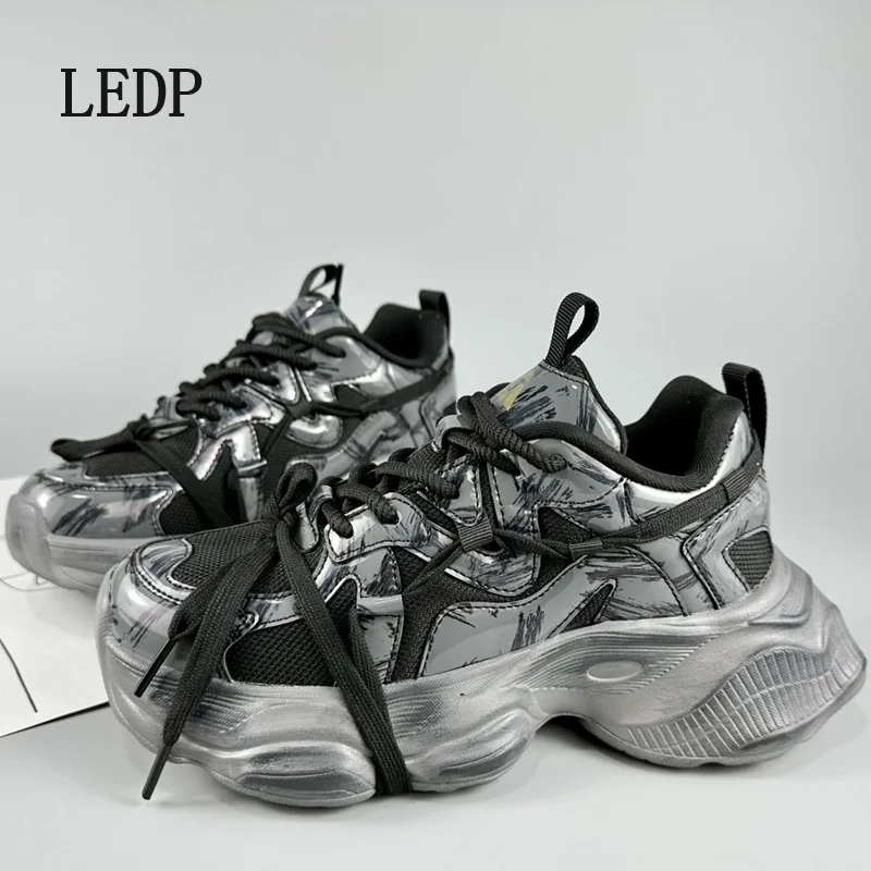 

LEDP Daddy Men And Women 2024 New Spring Vintage To Do Old Platform Height Raising Shoes for Summer Breathable Sports