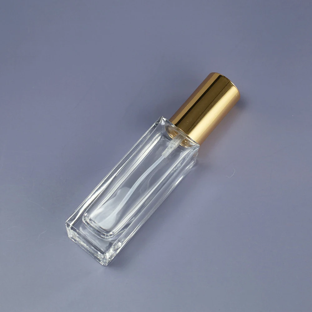 Flcopropriété pulvérisateur en verre transparent, flacons d\'échantillon, atomiseur de parfum, or, argent, bouchon noir, 3ml, 5ml, 10ml, 20ml, 30ml,