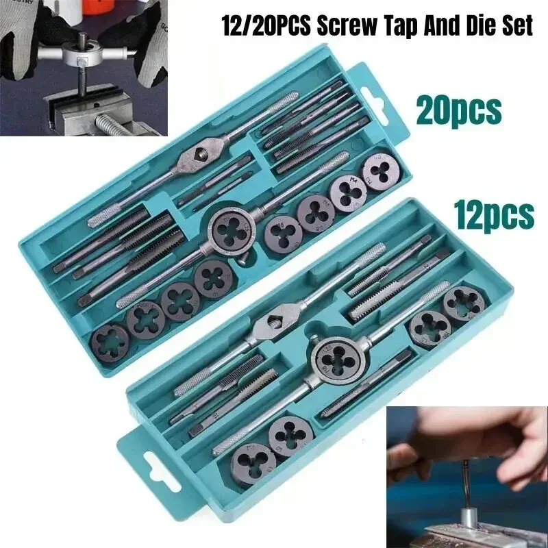 

Multifunction Tap and Die Set 12/20Pcs M3-M12 Metric Screw Thread Plugs Hand Screw Taps Straight Taper Tapping and Thread Tools