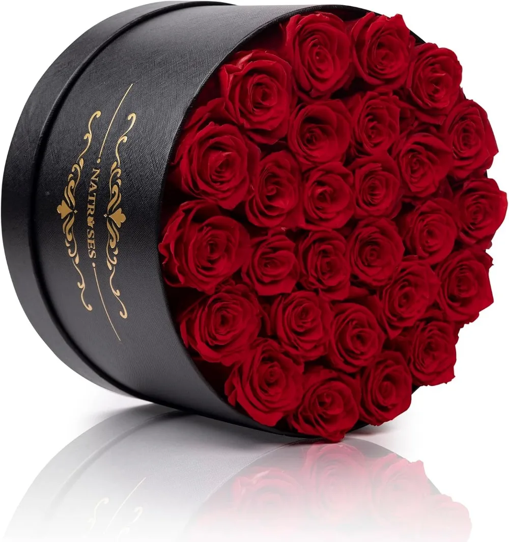 27 قطعة من الورود المحفوظة للأبد في صندوق، زهور حمراء لهدايا عيد الميلاد وعيد الأم #3