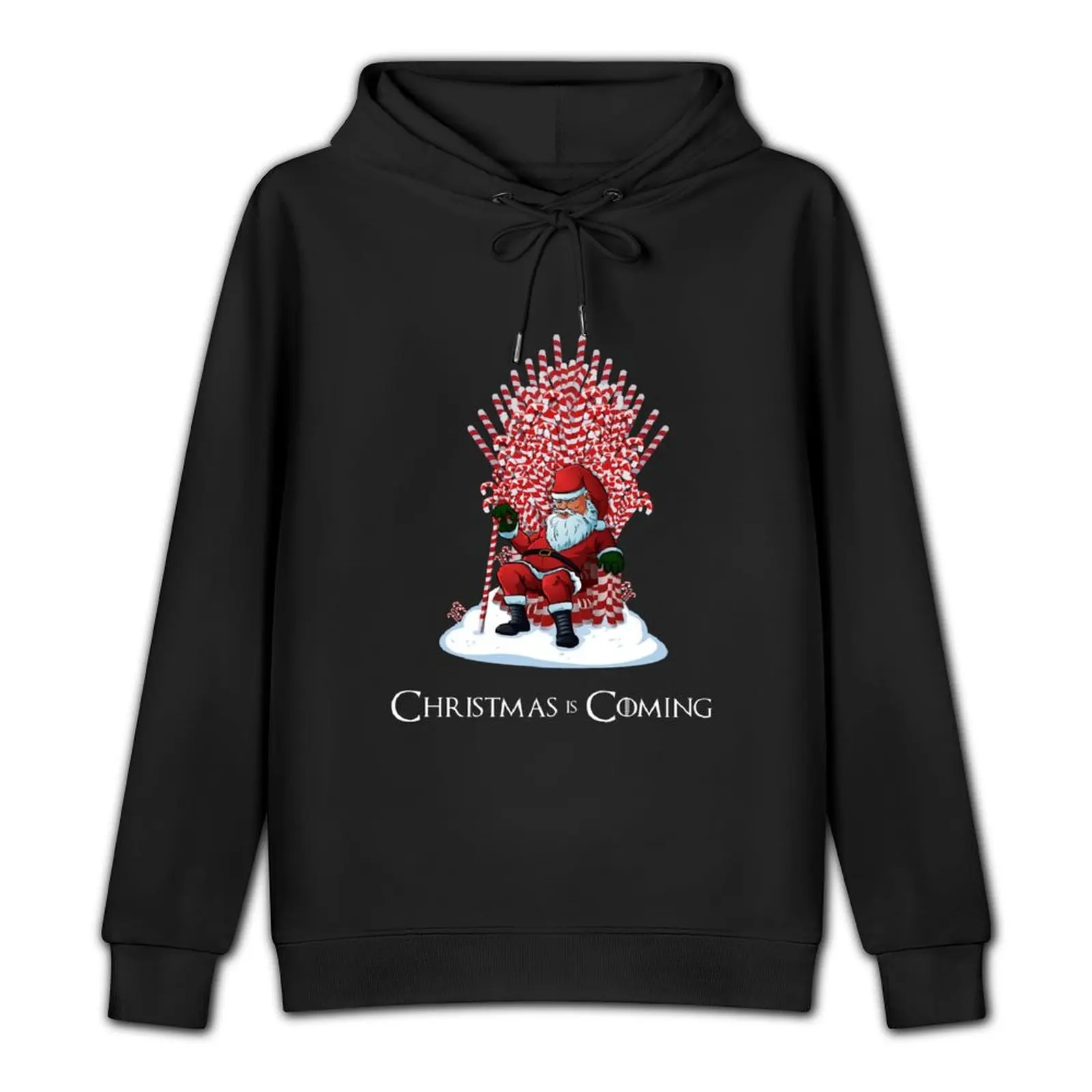 Christmas Is Coming Santa Candy Cane Throne Pullover Hoodie mens designer clothes men's sweat-shirt hoodie graphic