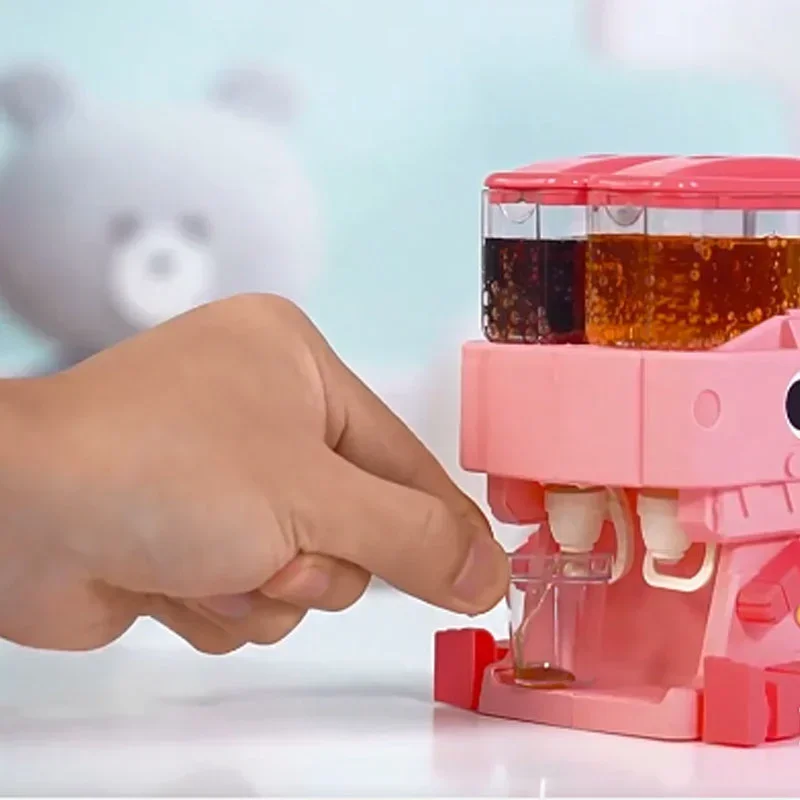 子供用恐竜デュアルウォーターディスペンサーおもちゃ、かわいいピンクとブルーの冷温水ジュース飲料噴水シミュレーションキッチンおもちゃ