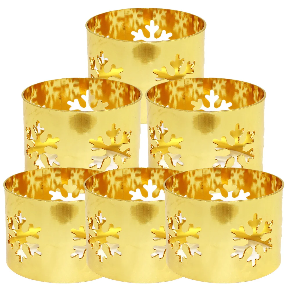 

6Pcs Christmas Napkin Rings Alloy Napkin Fixator Decorative Xmas Table Ornament Snowflake Pattern Table Decors