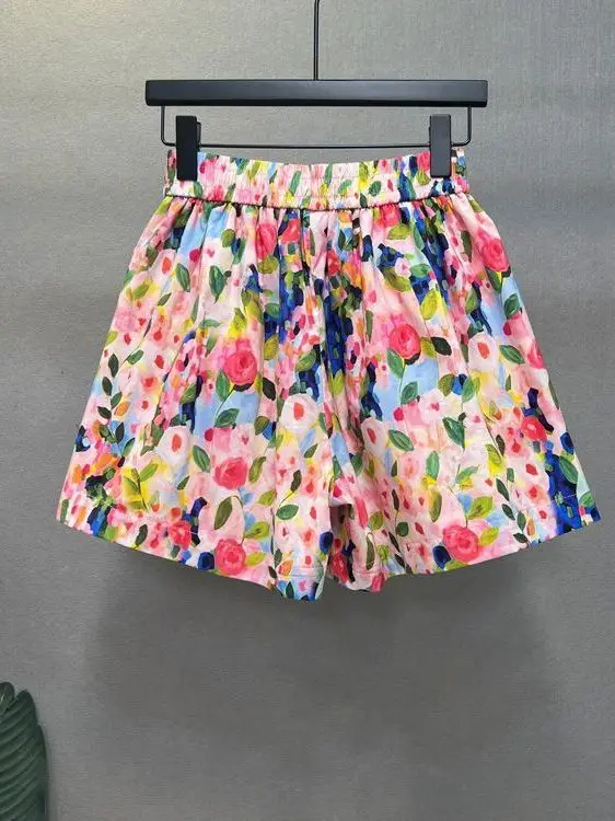 

Женские летние шорты больших размеров с цветочным принтом, новые, в стиле ретро, свободные, повседневные, широкие, длиной до колена, корейский стиль, с высокой талией