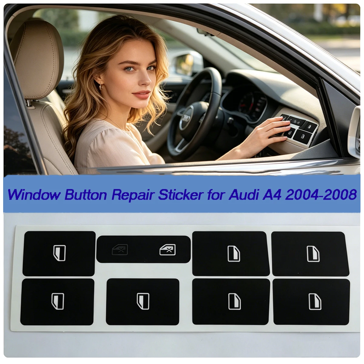 Window Switch Button Repair Sticker for Audi A4 2004-2008, Restore Worn Car Window Master Control Cover