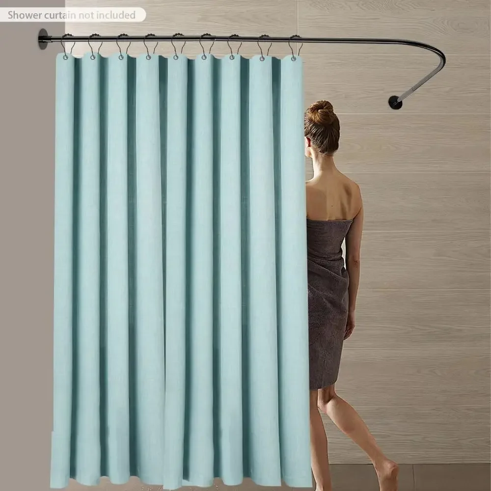 L Shaped Shower Curtain Rail No Drilling Stainless Steel Corner Shower Rail Anti-Slip Rubber Pads Adjustable Structure