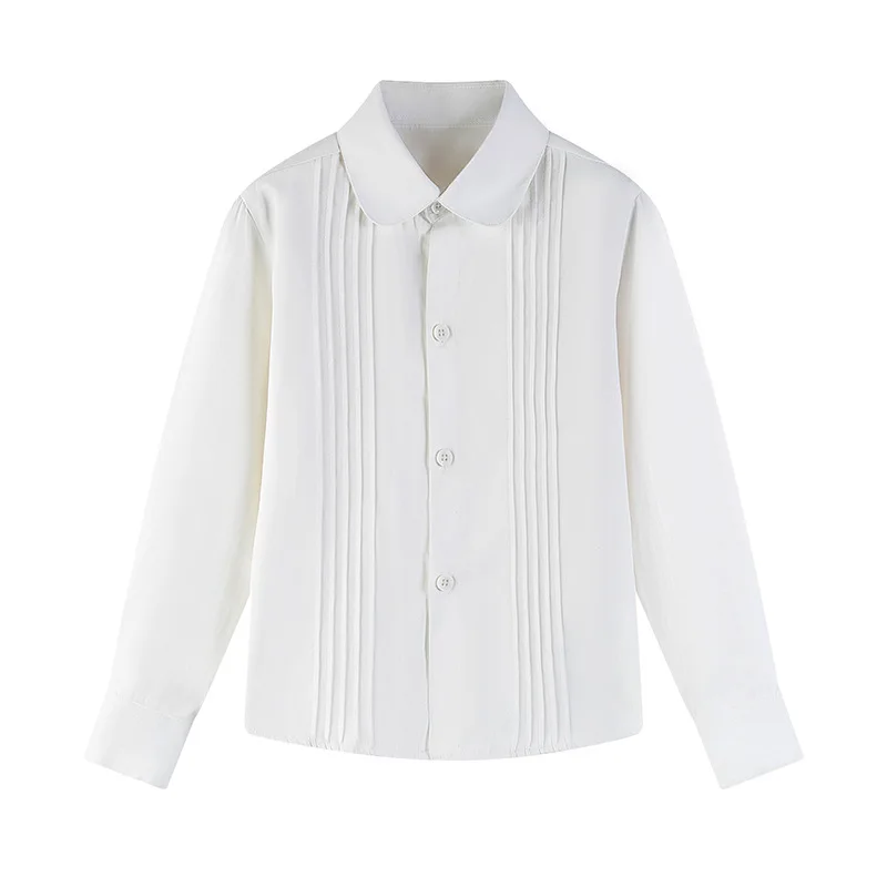 Teen Girl White Shirt with Bow Tie Blouse Elegant Formal School Uniform Performance Campus Outfit Plus Size Children Clothes