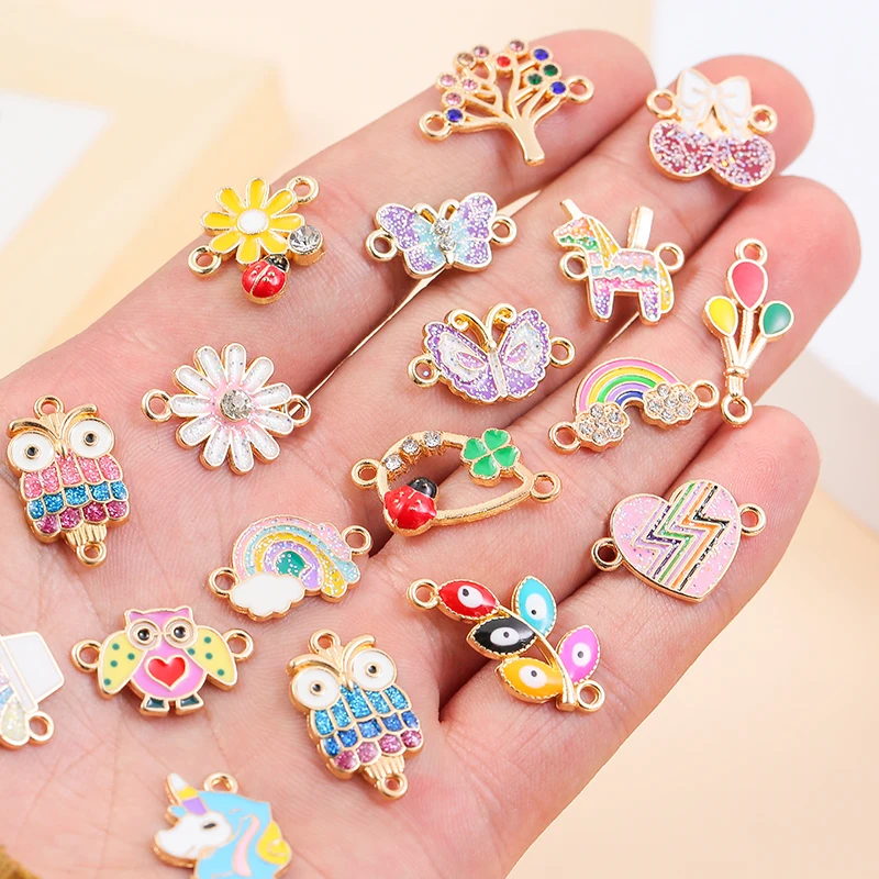 20 sztuk/partia mieszane zwierzęce sowa kwiat oko emalia złącza wisiorek Charms naszyjnik DIY bransoletka na akcesoria do wyrobu biżuterii