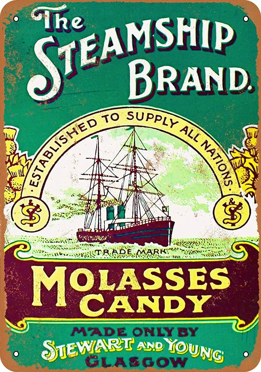 Metallschild - Steamship Molasses Candy Vintage Wanddekoration Kunst-Aluminium