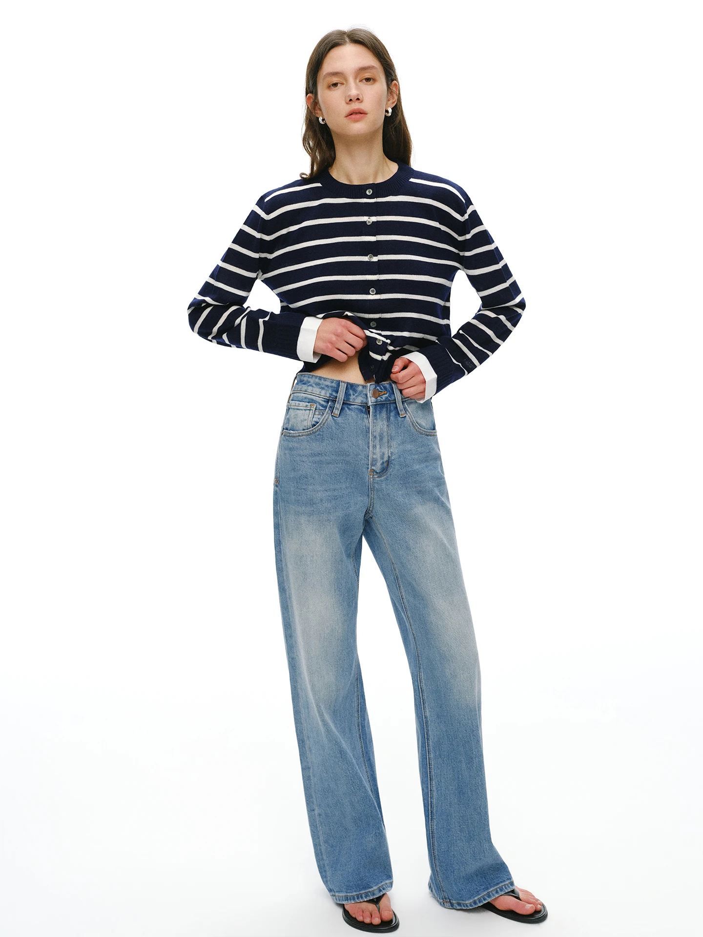 

NANCYLILI26 Vintage Blue Denim High Waist Wide Leg Women's Jeans New Spring Straight Cut Casual Long Trousers