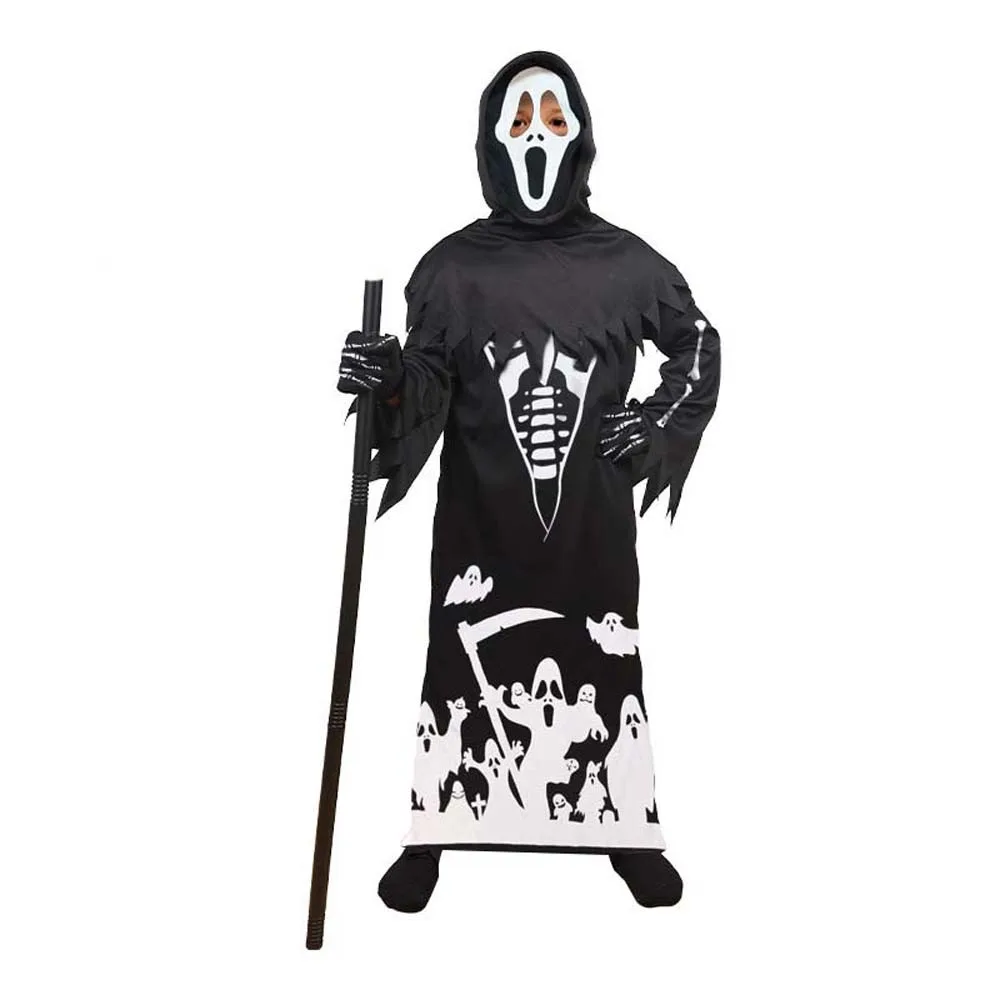 Skeleton Ghost Luminous Halloween Cloak Skull Horror Mask Performance Costumes Kids Halloween Dress Up Role Playing Black Color