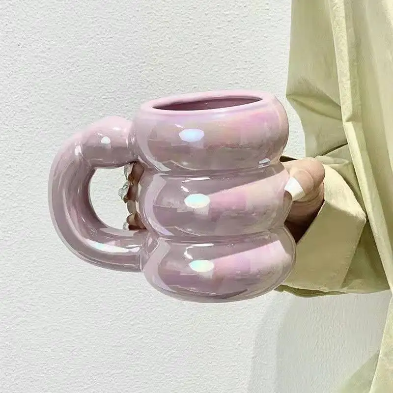Cute Ceramic Mugs Coffee Cups Korea Kawaii Designer Circle Coffee Cups Breakfast Milk Juice Tea Handle Cup Gift Microwave Safe