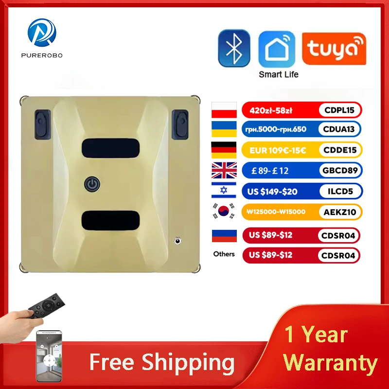 

Robot Window Cleaning Purerobo W-S3S With APP & Remote Control Smart Home Appliance Electric Glass Windows Cleaner Robot