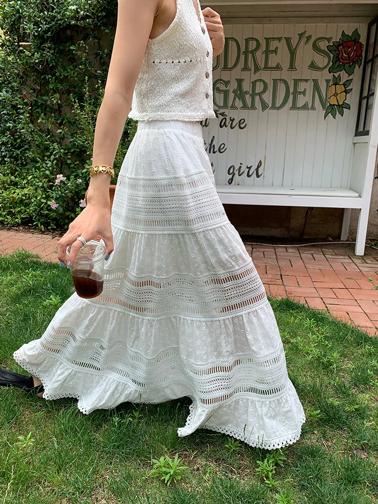 

Весенне-летняя юбка трапециевидной формы, белая дизайнерская чувственная повседневная юбка из смеси хлопка из полиэстера с высокой талией для женщин