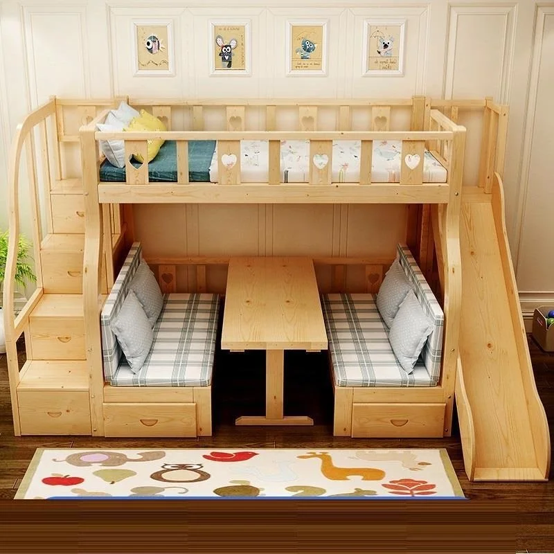 House Girls Boys Solid Wood Bedroom Furniture Bed Room Children Kids Bunk Bed With Slide Storage Drawer Kids Bunk Bed for Kids'