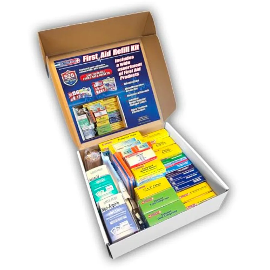 Rapid Care First Aid Kit - 525 Pcs OSHA and ANSI Compliant for First Aid Cabinets, Serves 75+ People, Color-Coded Workplace, Sc