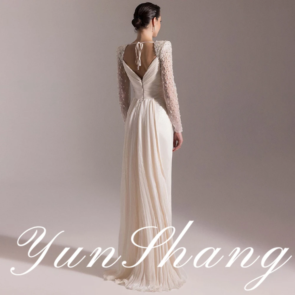 YunShang Customized Long Sleeve Beaded Evening Dress Bridal Gown Elegant Design Timeless Silhouette Luxurious Fabric Romantic