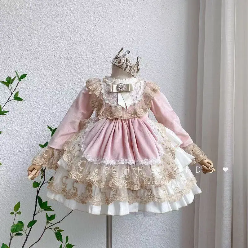 

Children's Sweet Style Girl's Lolita Dress 2026 New Girl's Poached Dress Girl's Baby Lace Birthday Party Christmas Party Dress