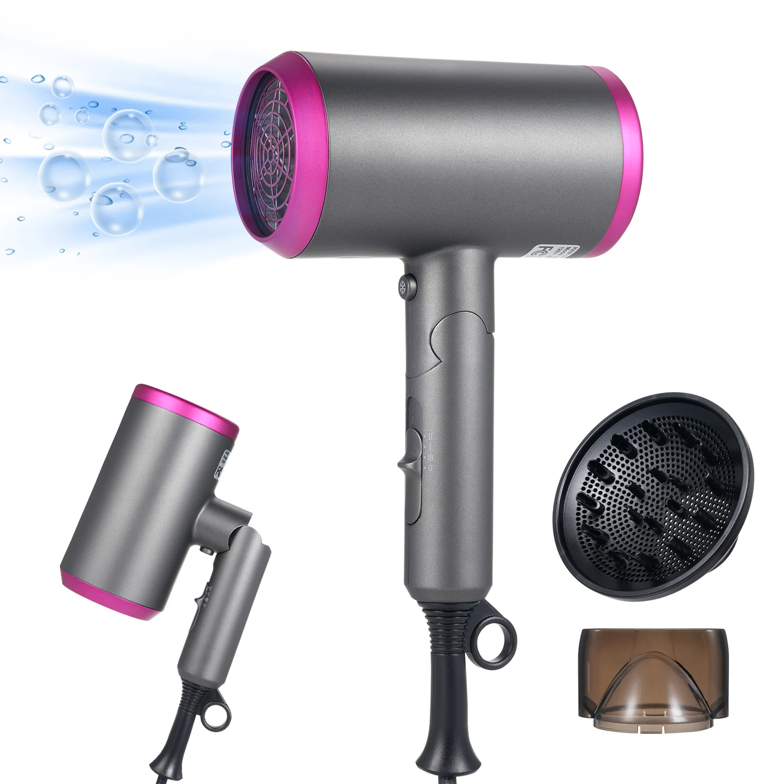 1800W 2 Speeds Hair Dryer High Power Styling with Foldable Handle Fast Dry Hairdryers with Attachment Diffuser & Concentrator