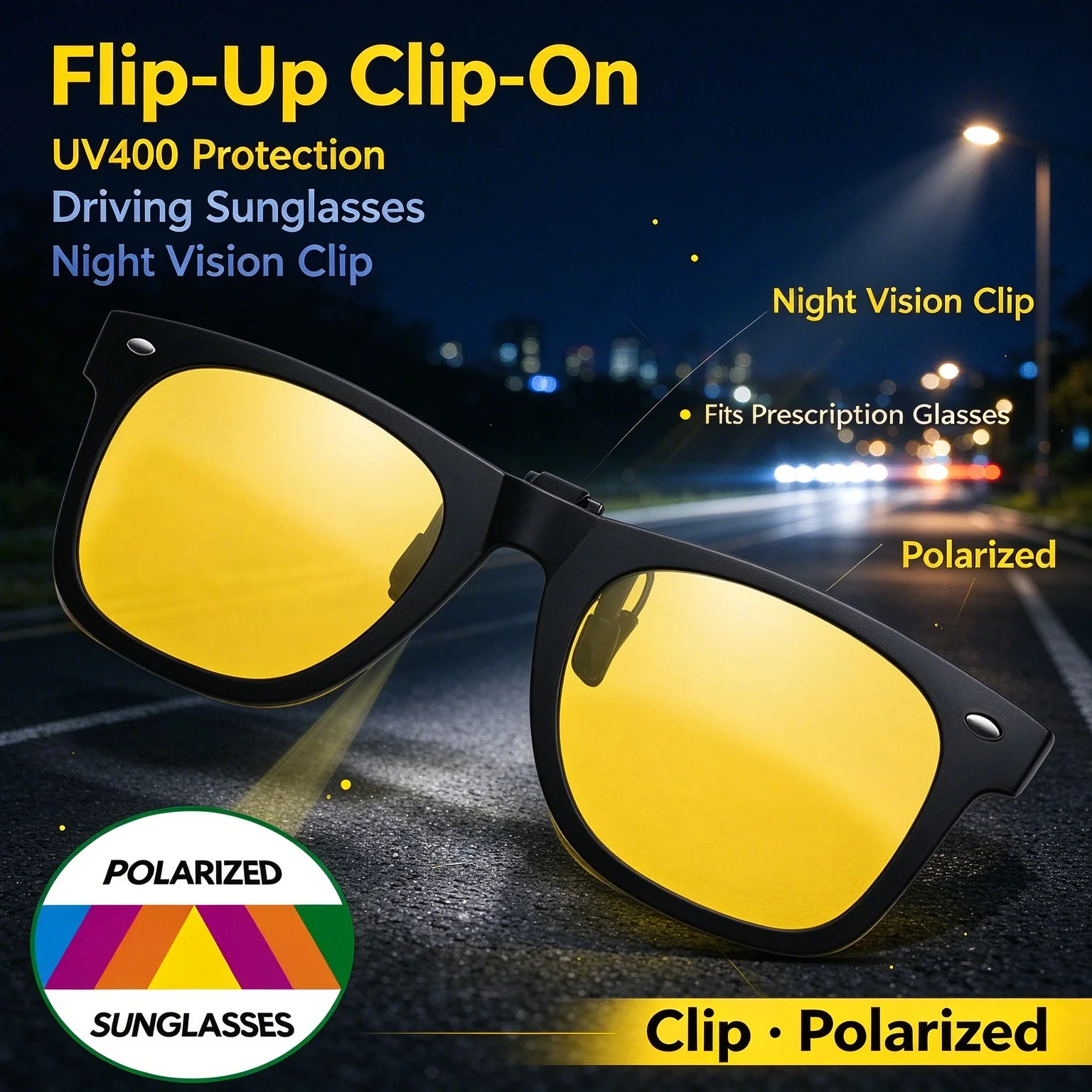 YOOSKE Sunglasses for Men Women Polarized UV400 Delicate Square Frame Flip Up Sun Glasses for Shopping Camping Clip On TR90