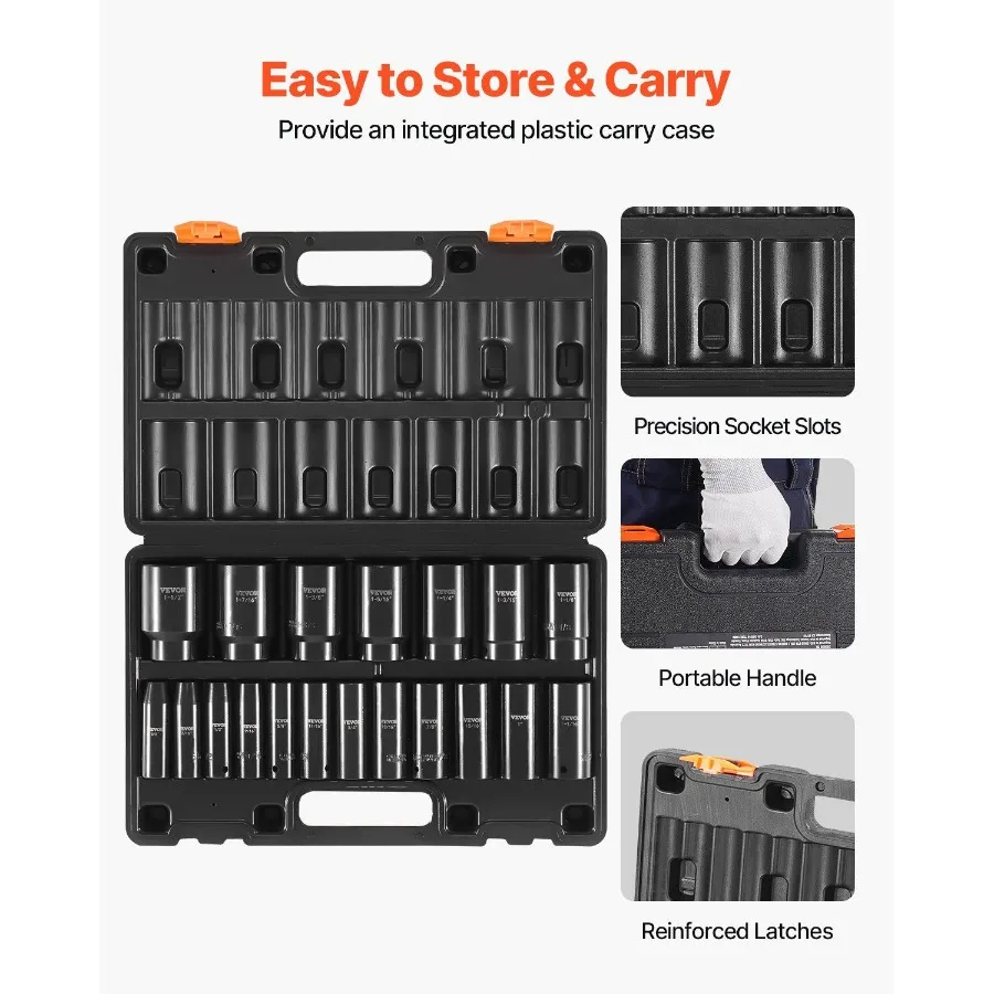 Set Soket Impact 1/2 Inci 19 Buah Soket Impact Soket Dalam Soket 6 Titik Konstruksi Kokoh CrV Soket Drive 1/2 Inci