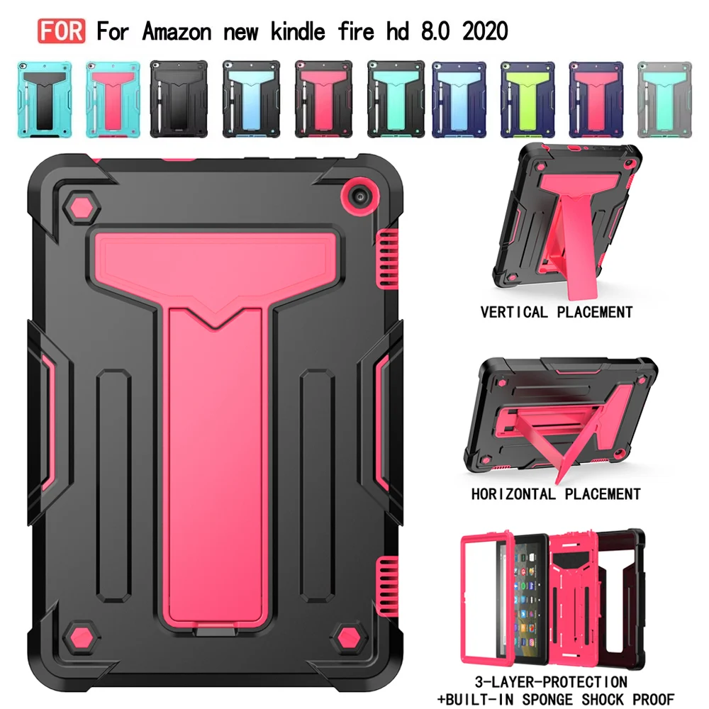 

Tablet Case for Amazon Kindle Fire HD8 HD8 Plus 8 inch 2020 Heavy Duty Shockproof Cover with Kickstand Kids Friendly