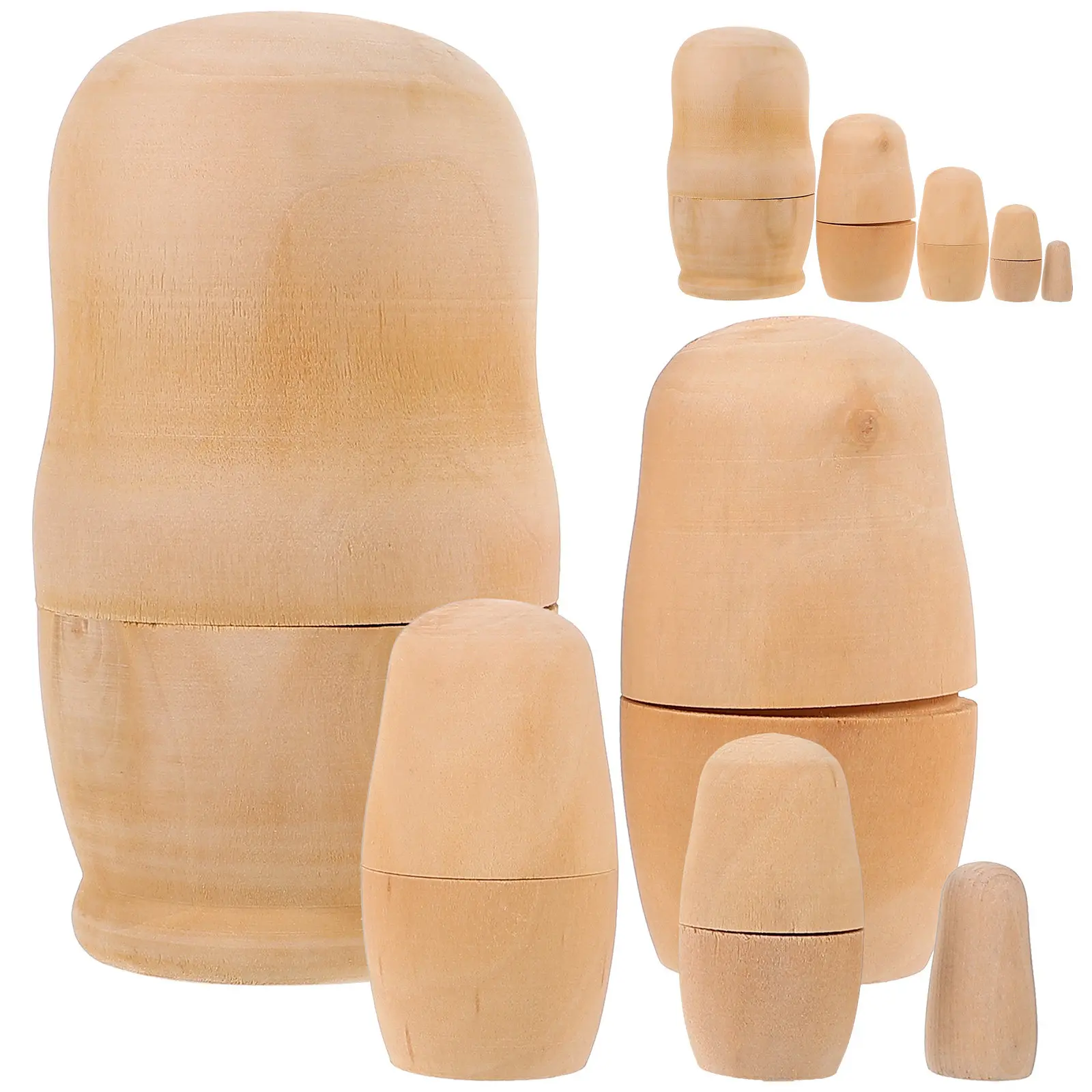 2Sets Wooden Nesting Matryoshka Crafting Kits Unpainted Five Layers for DIY Painting Kids Art Projects Gifts DIY Nesting