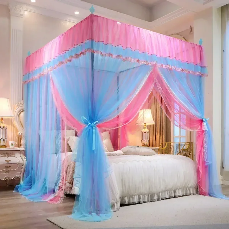 2025 New Palace Double-Layer Contrasting Mosquito Net Girl Style Encrypted Triple Door Soft Mesh Floor Bed Canopy with Folds
