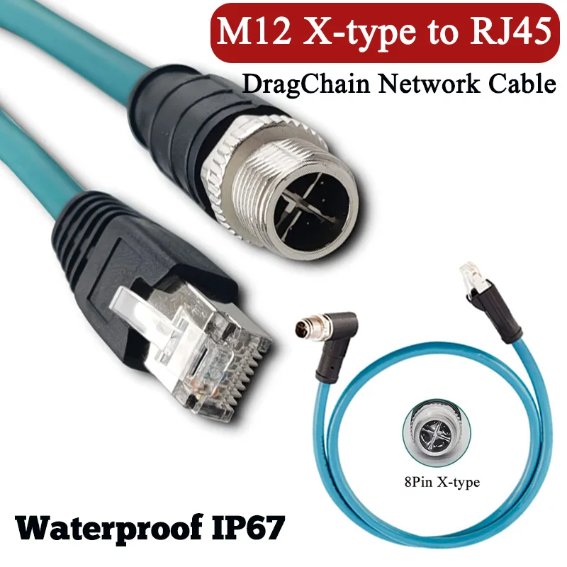 8Pin M12 X-Coded to RJ45 Shielded Connector Industrial Cat6 Ethernet Coded Cable X-type M12 Male to RJ45 for Congnex Vision Cabl