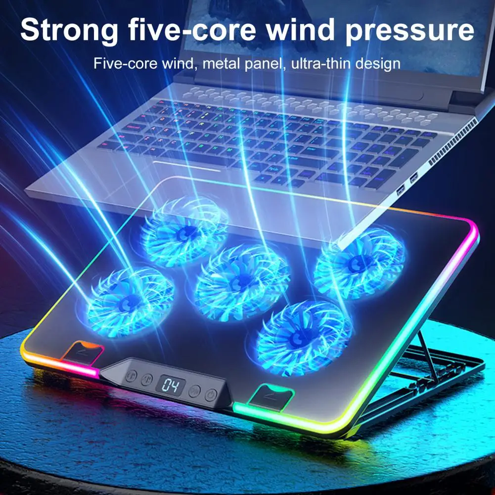 Laptop Fan Height Adjustable Laptop Stand with Digital Display Low Noise Radiator Cooler for Gaming Notebooks Portable Efficient