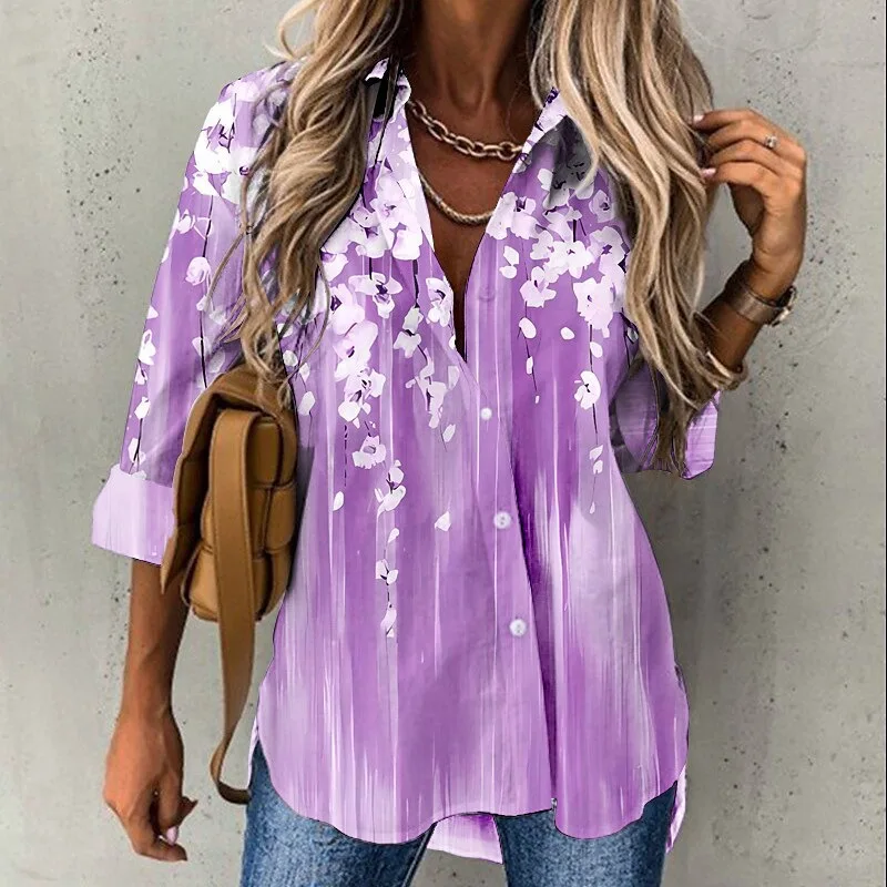 

Nighpha Fashion Women's Shirt Floral Printed Long-sleeved Shirts Spring Autumn 2025 Causal Loose Tops Woman Blouses Elegant
