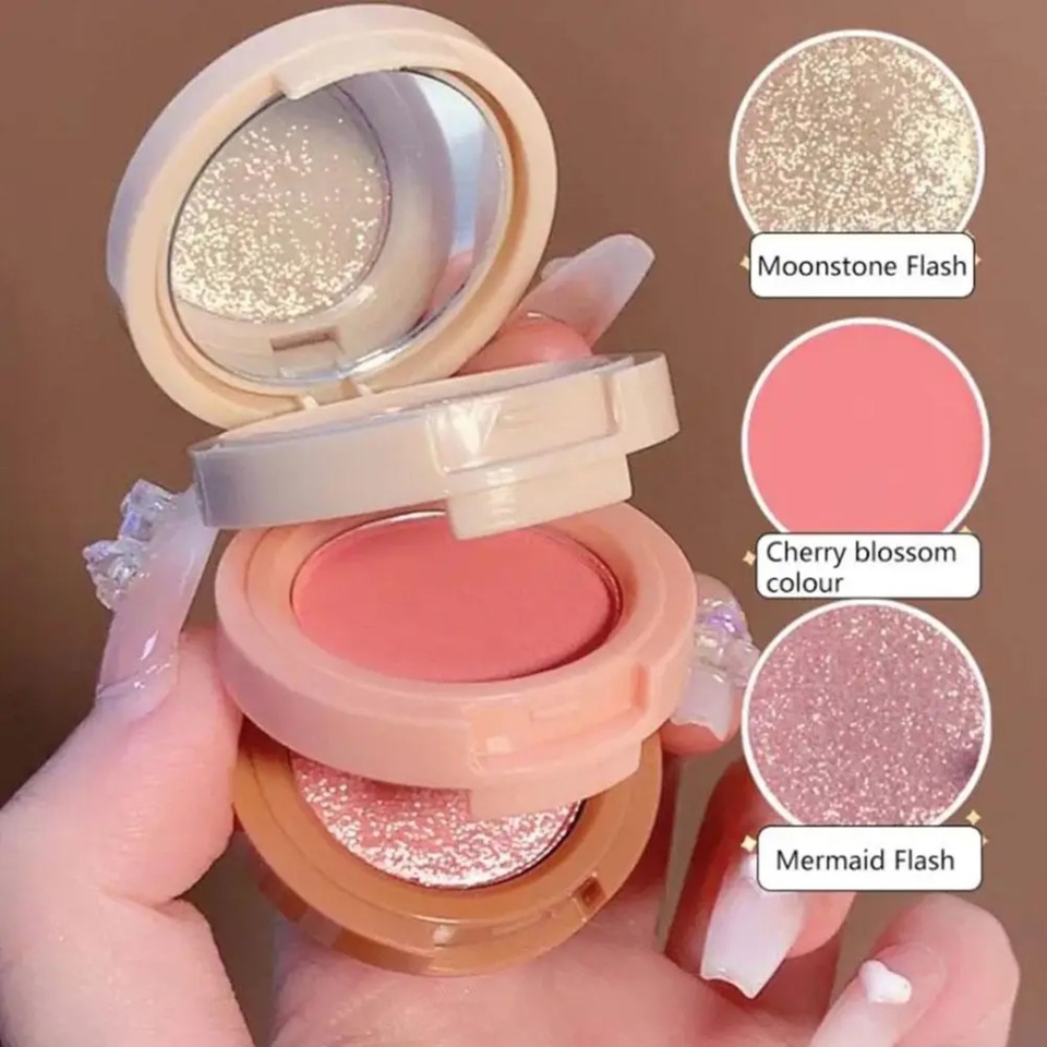  3 in 1 Matte Highlighter Blush Eyeshadow Shiny Eyeshadow Three-layer Multifunctional Face Makeup Palette Brightening Skin Tool 