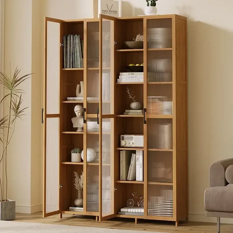 Floor-to-ceiling cabinet door storage storage cabinet, simple solid wood bookcase against the wall, heightened storage