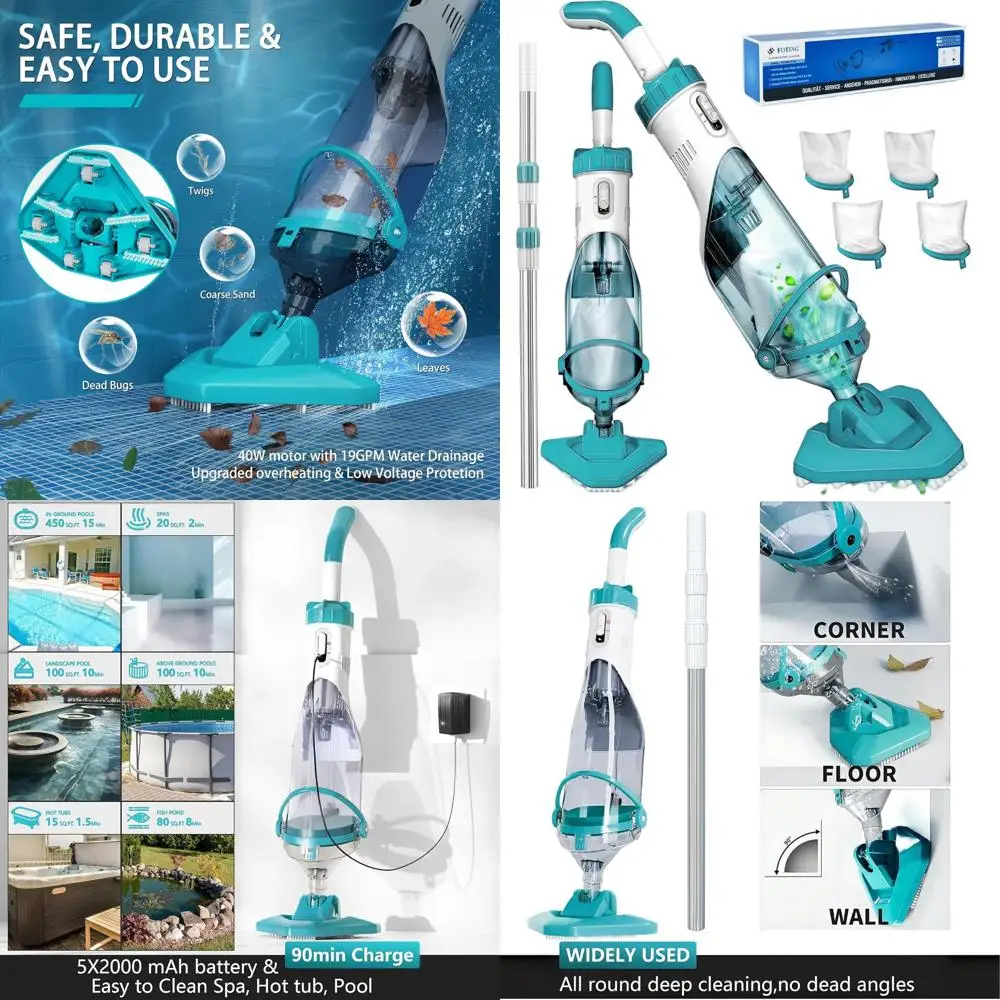 

Беспроводной пылесос для бассейна, 19 галлонов в минуту, время работы 60 минут, идеально подходит для надземных бассейнов, удаления мусора и песка.