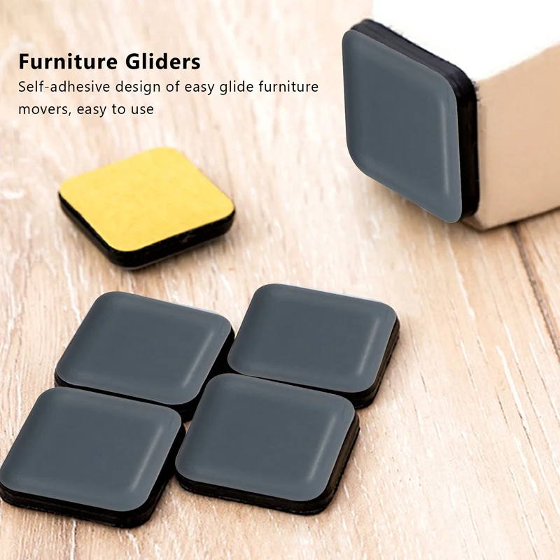 20 PCS Furniture Gliders Slider 25 X 25 Mm PTFE Self Adhesive Furniture Moving Pads Square For Furniture Easy Movers