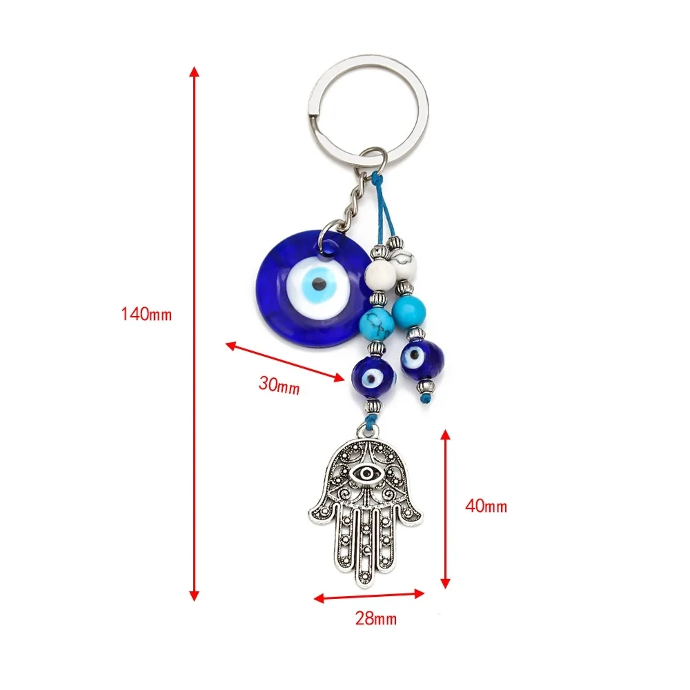 Lucky Eye Alloy Fatima Hand Elephant Owl Tree of Life Keychain Blue Turkish Evil Eye Key Chain Car Keyring for Women Men Jewelry