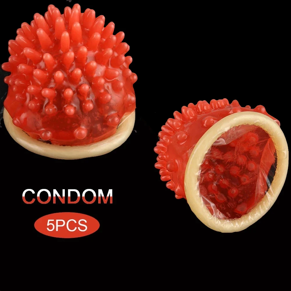 5 Pcs/Set Coral Ultra Thin Condom Dotted Spike Latex Condoms for Men Sex Products CJ