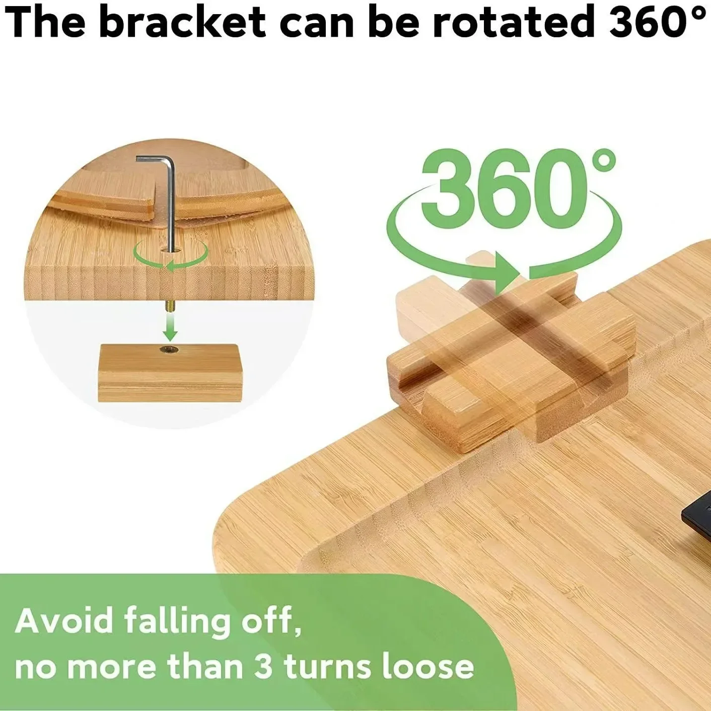 طاولة صينية أريكة على الطراز الحديث لمسند ذراع الأريكة مع 360 درجة °   حامل هاتف خشبي دوار، جهاز تحكم عن بعد للتلفزيون، ديكور منزلي للشرب