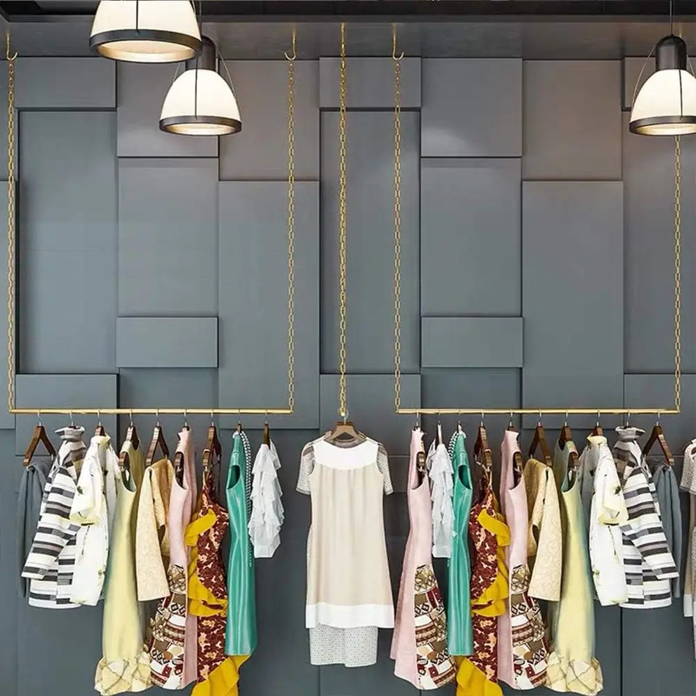 Gold Metal Adjustable Height Ceiling Hanging Racks, 24 Long, for Retail Clothing Display and Home Storage
