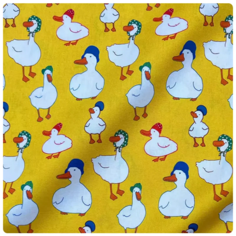 

Yellow Bottom With Duck Print Pure Cotton Plain Fabric, Handmade DIY Cap, Bag, Girl Dress, Notebook Sewing Cloth, M116
