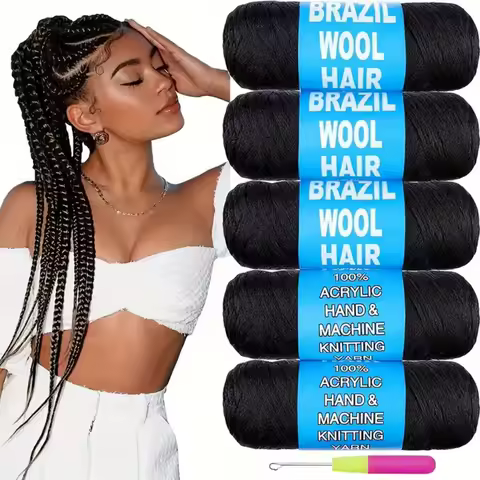 4/5/6pcs Super Soft Black Jumbo Crochet synthetic Hair Braids, Hand &amp; Machine Made,with Pink Crochet Hook Included