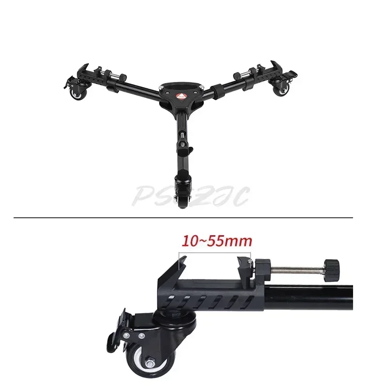 VX-600 Aluminum Alloy Foldable Tripod Cart 3-Wheel Bracket Pulley Base Universal Camera