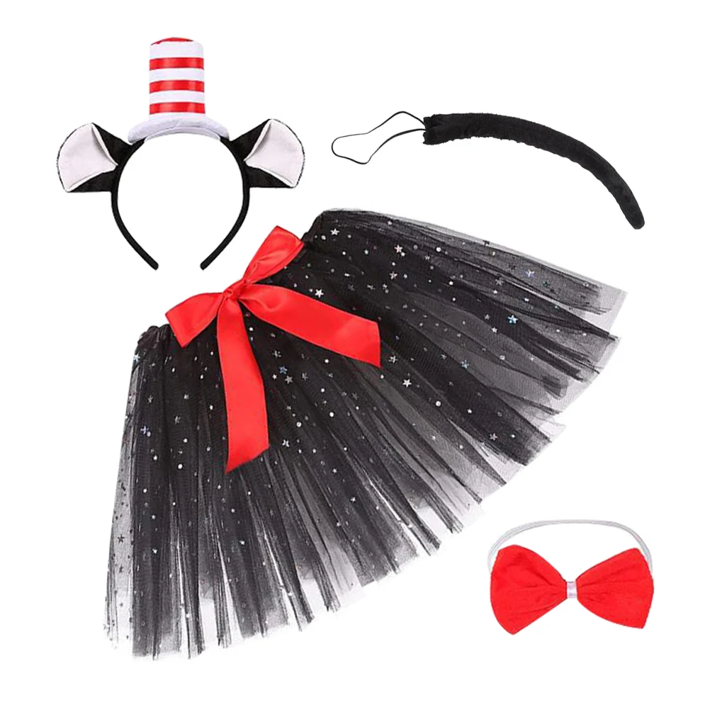 

Red White Cat Decorative Headband Ear Headband Decorative Props Cat Costume Kit Cosplay Tail Ears Hoop Set