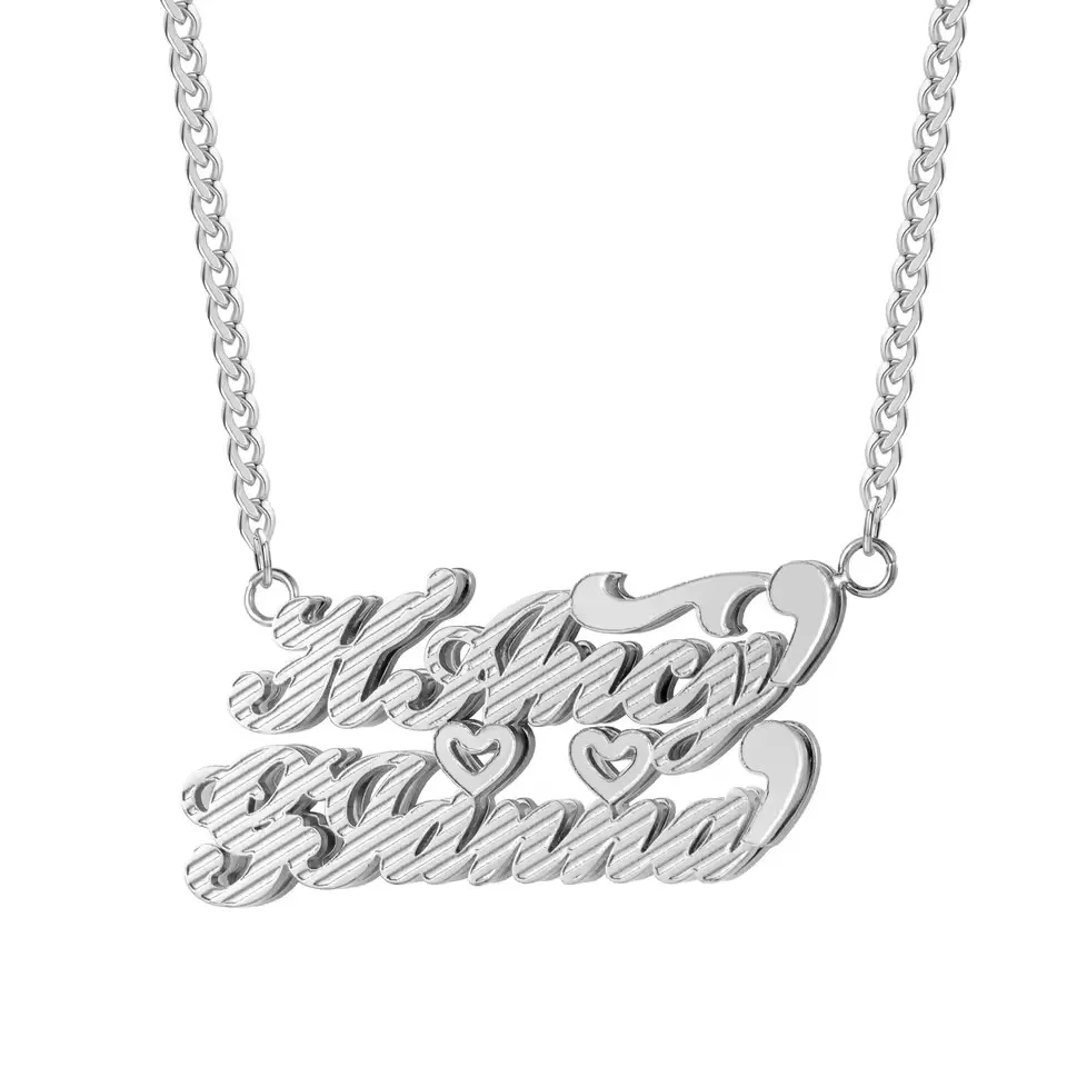 18K Gold - Plated Custom Double - Name Necklace, Crafted from Stainless Steel with Two - Tone Design. Personalized Jewelry Featu