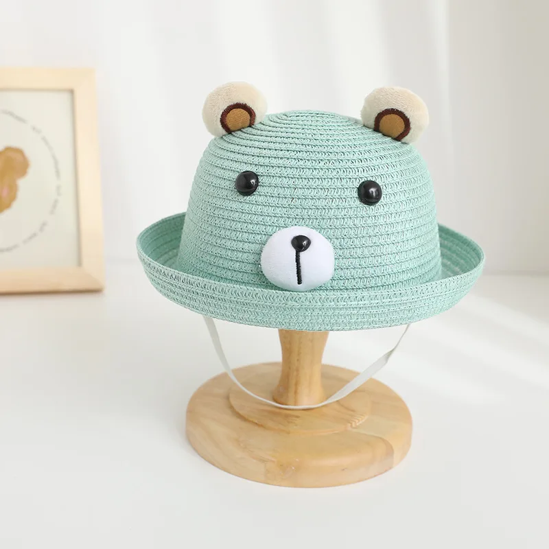 Spring and Summer Children Cartoon Pattern Cute Bear Fashion Simple Girl Out Sun Shade Straw Breathable Fisherman Hat