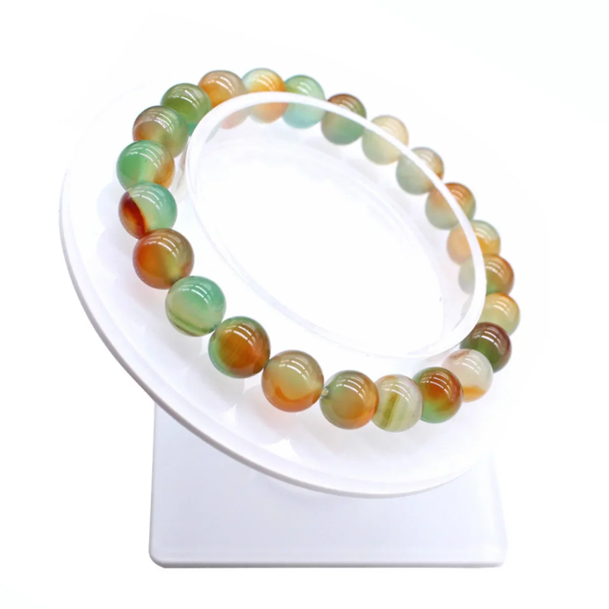 10mm Green Safflower Peacock Agate Onyx Round Beads Natural Stone Elastic Bracelet DIY Gifts for Men Women Couple Simple Fashion